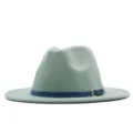 Klassischer grüner Filzhut Fedora für Damen Herren, Vintage Breiter Rand Jazz Hut mit blauem Gürtel. - M (56-58cm) / Blassgrün