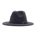 Eleganter dunkelgrauer Woll-Fedora-Hut mit schwarzem Ledergürtel für Damen im Herbst und Winter - Dunkelgrau