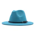 Blaue Fedora Wollhut für Damen, elegante breite Krempe Wintermode Hut mit Gürtel. - Seeblau