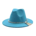 Türkisblauner Wollfilz Fedora Jazz Hat mit Perlen Gold Kette Quaste Damen Herbst Winter Neu - M (56-58cm) / Seeblau