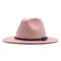 Damen stilvolle rosa Wolle Fedora Hut mit schwarzem Gürtel Schnalle elegante breite Krempe - Altrosa