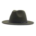 Σκουροπράσινο μάλλινο καπέλο fedora για γυναίκες, κομψό χειμερινό vintage jazz στυλ. - M (56-58cm) / Πράσινο του Στρατού