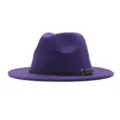 Lila Wolle Fedora Hut mit schwarzem Gürtel, stilvoller Breitem-Krempe Winterhut Damen - Dunkellila