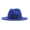 Κλασικό μπλε γυναικείο καπέλο fedora από μαλλί, κομψό vintage καπέλο τζαζ με μαύρη ζώνη. - M (56-58cm) / Μπλε ζαφείρι