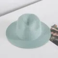 Damen hellgrüner gewebter Strohhut Fedora, ideal für Sommerstrand Sonnenschutz und Urlaubsreisen. - M (56-58cm) / Hellgrün