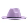 Μωβ μάλλινο καπέλο fedora για γυναίκες, vintage φθινοπωρινό χειμερινό καπέλο jazz με μαύρη ζώνη. - M (56-58cm) / Λεβάντα