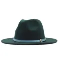 Dunkelgrüner Filzhut mit breiter Krempe und hellblauem Gürtel, Retrostil für Herbst Winter - M (56-58cm) / Dunkelgrün (Blauer Gürtel)