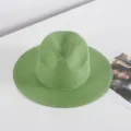 Grüner Strohhut für Damen, leicht gewebter Sonnenschutz Fedora für Strand Sommer Reisen. - M (56-58cm) / Grün