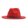 Κόκκινο μάλλινο καπέλο fedora για γυναίκες, βρετανικό retro jazz καπέλο χειμερινό φθινοπωρινό. - M (56-58cm) / Πορτοκαλί Κόκκινο