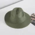 Grüner Strohhut Fedora für Damen Sommer Sonnenschutz Strand gewebte Jazzmütze chic. - M (56-58cm) / Grün