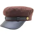 Retro braune flache Schiebermütze mit schwarzem Lederkrempe und Metall Schnalle für den Alltag. - M (56-58cm) / Braun