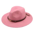 Roze strohoed vrouwen zomer strand zonbescherming elegante jazz hoed stijlvol mode accessoire - M (56-58cm) / Donker Huidrood