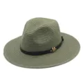 Modischer gruener Strohhut fuer Damen und Herren Sommer Strand Outdoor Sonnenschutz. - M (56-58cm) / Armeegrün