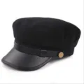 Klassische schwarze Schiebermütze mit Lederschirm, eleganter britischer Hut für Herbst Winter. - M (56-58cm) / Schwarz
