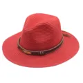 Rode strooien hoed Fedora zomer strand zonnehoed mode jazz hoed panama hoed stijl - M (56-58cm) / Rood