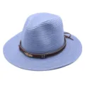 Lichtblauwe strohoed fedora voor de zomer, elegante zonnehoed met decoratieve band. - M (56-58cm) / Hemelsblauw