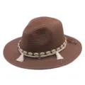 Sommer brauner Strohhut mit Muscheln und Quasten Western Cowboy Sonnenhut Retro Strandhut Damen. - M (56-58cm) / Kaffeebraun