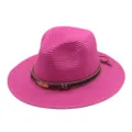 Fuchsiaroze strooien fedora hoed voor dames en heren zomer strand zonbescherming modieus. - M (56-58cm) / Rozerood