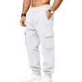 Pantaloni della tuta cargo casual bianchi da uomo, joggers larghi in maglia con tasche e coulisse. - Taglia S / Pantaloni e gonne / Bianco