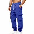 Pantaloni della tuta cargo sportivi casual blu royal da uomo con coulisse e tasche. - Taglia S / Pantaloni e gonne / Blu Zaffiro