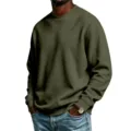 Herren olivgrüner Rundhals Pullover Detail, lässiges minimalistisches Langarmshirt. - Armeegrün
