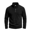 Men's black fleece half zip pullover sweatshirt with stand collar for casual daily wear - S / Tops / Black