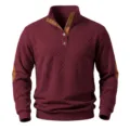 Strukturierter Strick-Herrenpullover mit Stehkragen, Knöpfen und Ellenbogen-Patches - S / Oberteile / Burgunderrot