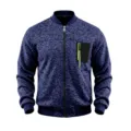 Men's US size autumn winter knit bomber jacket with zipper pocket and stand collar. - M / Sapphire Blue