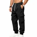 Pantaloni della Tuta Cargo Neri Uomo Casual Vestibilità Larga con Tasche Coulisse - Nero