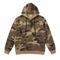 Herren Camouflage Fleece Kapuzenpullover mit halbem Reissverschluss bequeme Taschen - M / Oberteile / Khaki Tarnmuster