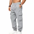 Pantaloni della tuta cargo felpati uomo inverno jogger casual con tasche grigio. - Grigio chiaro