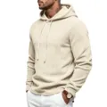 Men's casual fleece hooded sweatshirt, thick pullover long sleeve winter warm top in off white. - S / Apricot