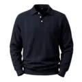 Herren Dunkelblaue Langarm Zopfmuster Strick Polo Pullover Bequemes Alltag Freizeithemd - S / Marineblau