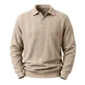 Herren Freizeithemd mit Zopfmuster in Khaki, klassischer Reverskragen und lange Ärmel. - S / Khaki