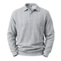 Grauer Zopfmuster Strick Polo Pullover für Herren, modisches Herbst Langarm Oberteil. - Hellgrau