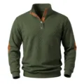 Men's textured jacquard stand collar long sleeve casual pullover sweatshirt with buttons. - Army Green