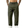 Herren militärgrüne Cargohose lässige straight leg Freizeithose mit elastischem Kordelzug. - S / Unterteile / Armeegrün