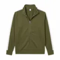 Men's green zip-up track jacket with white side stripes, casual stand collar autumn sportswear. - Army Green