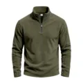 Detail shot of the military green fleece quarter-zip collar and zipper texture for men. - S / Tops / Army Green