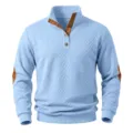 Men's Light Blue Stand Collar Long Sleeve Quarter Button Textured Casual Pullover Sweater - Sky Blue