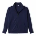 Men's Navy Blue Track Jacket Casual Stand Collar Zip Up Sportswear with White Stripes - S / Tops / Navy Blue