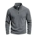 Men's casual fleece half-zip pullover sweatshirt in dark grey, comfortable collar style detail view. - S / Tops / Dark Gray