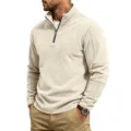 Men's casual quarter-zip fleece sweatshirt in light beige, comfortable stand-up collar. - S / Tops / Apricot