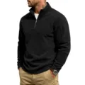 Men's Black Stand Collar Half Zip Fleece Pullover Casual Long Sleeve Sweatshirt Autumn - S / Tops / Black