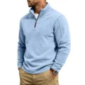 Men's Casual Long Sleeve Half Zip Up Fleece Pullover Sweatshirt Stand Collar - S / Tops / Light Blue