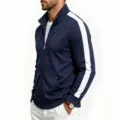 Heren casual trainingsjack met rits opstaande kraag en contraststrepen voor de herfst. - Marineblauw