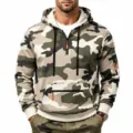 Men's fleece-lined camo hooded sweatshirt with half-zip, front pocket and multi-pockets. - M / Apricot