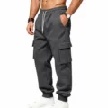 Pantaloni della tuta cargo grigio scuro da uomo, jogger sportivo casual con tasche e coulisse. - Grigio scuro