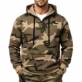 Men's stylish camouflage half-zip tactical hoodie multi-pocket fleece sweatshirt - M / Khaki