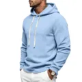 Men's light blue fleece hoodie, casual long sleeve pullover sweatshirt with hood. - S / Light Blue